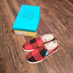 Jack Rogers Buffalo Plaid and Gold Brynne sneakers